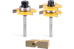 Flytuo 2PCS Tongue and Groove Set 1/4 Inch Shank Router Bit Set, 3 Teeth Adjustable T Shape Wood Milling Cutter