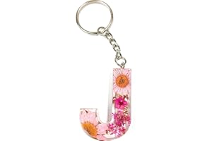 Cotswold Crafts By Emma Personalised Handmade A-Z Letter Keyring with Pink Pressed Flowers and Rose Gold Foil – Custom Keychain Gift or Bag Charm for Women, Men, Kids, Handbags, or Backpacks- Letter J