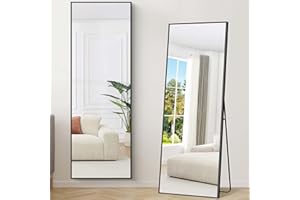 Weare Home Espejo de Cuerpo Entero 161 x 52 cm, de Pie y Pared con Marco de Aleación de Aluminio y Soporte para Sala Dormitorio (Negro)