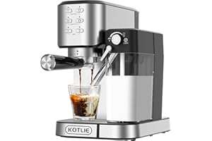 KOTLIE CM5180 Machine à Espresso, pour Espresso/Cappuccino/Latte, avec Mousseur à Lait Automatique, avec Grand Réservoir d'eau de 1000 ml,20 Bar,1350 W