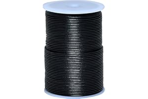 Cords Essentials Round Genuine Leather String Cord, Rope for Jewelry Making, Necklaces, Bracelets, Kumihimo Braiding, Wraps, Crafts and Hobby Projects (Black, 2.0 MM)