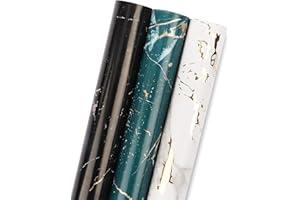 RUSPEPA Rotolo di carta da regalo - Mini Roll - 3 diversi design in marmo (circa 3,9 m² in totale) - 43,2 cm x 3,05 m per rotolo