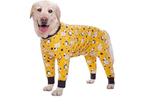 BT Bear Ropa para perros grandes, ropa elástica para mascotas, protege las articulaciones, anticabello, antilamer, pijama para perros medianos y grandes (5XL, cebra amarilla)