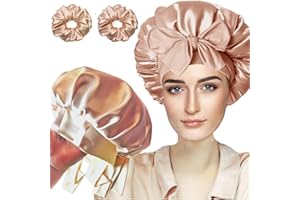 FZHGVML Silk Hair Bonnet for Sleeping, Double-Sided Satin Silk Bonnet for Women & Girls Curly Hair Care, Adjustable Wide Elastic Band Sleep Cap Hair Wrap for Sleeping with 2 Scrunchies