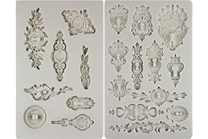 ‎FUNSHOWCASE Schlüsselschild Silikonform, antik Schlüsselrosette Epoxidharz Formen für Tortendeko, Fondant Kuchen, Schokolade, Süßigkeiten, Beton, Gips, Zement, Barockstil, 2 Packungen, 20 Muster