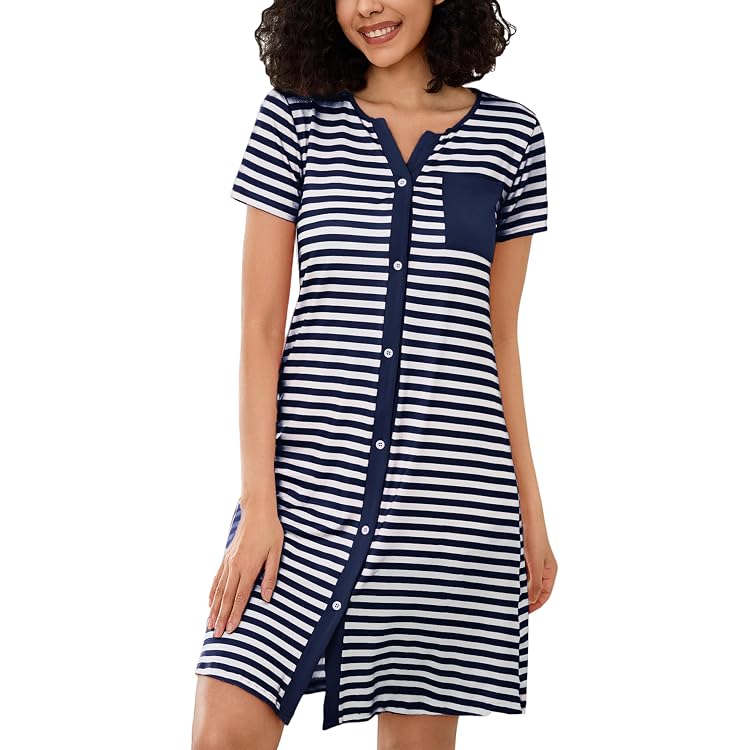 Chemise De Nuit Femme Litherday - Coton 95% - Boutonnage Devant Allaitement