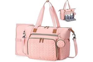 Tonyeee Baby Changing Bag Tote, Large Nappy Diaper Tote Bag for Mum Dad, Travel Baby Bag with Changing Mat, Pacifier Case, Insulated Bottle Pocket