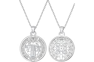 Silvora Collar San Benito Plata Hombre Mujer, Colgante Medalla Religioso Cruz San Benito, Plata de Primera Ley 925, Joyería Amuleto Familia