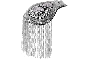 Aislor Shoulder Epaulets Tassel Chain Metal Epaulettes Beads Punk Fringe Epault for Ceremony Performance Silver A 2Pcs