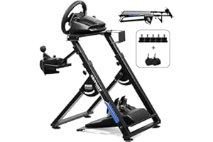 GTPLAYER Steering Wheel Stand for G25 G27 G29 G920 Foldable Racing Wheel Stand with Cup Holder Adjustable Height/Angle, Driving Simulator Gaming Wheel Stand