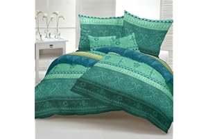 ‎TRAUMSCHLAF Traumschlaf Satin Bettwäsche Indi türkis aus 100% ägyptischer Baumwolle mit Reißverschluss im orientalischen Stil 135x200 cm + 80x80 cm