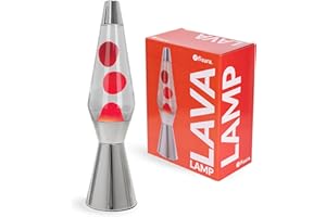 Fisura - Lámpara de lava roja. Base cromada, lava roja y líquido transparente. Lámpara de lava retro con bombilla de repuesto. 11,5 cm x 11,5 cm x 40 cm.