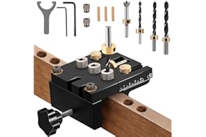 IDONG 6/8/10/15mm Bohrschablone Selbstzentrierendes 3-in-1 Dübel-Jig-Kit für die Holzbearbeitung Exakte Dübellöcher, mit Positionierungsclip Einstellbare Bohrführung Stanzer-Locator Tischlerwerkzeuge
