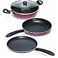 Impex Non Stick Cookware Set of 4 Pcs | Non Induction Bottom Kitchen Set | Non-Stick Coated Aluminium Cookware Set | Tawa Pan | Fry Pan | Kadai Pan with Glass Lid | 1 Year Warranty