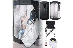 AISNY Sauna Tenda Sauna, Generatore Vapore Per Cabina Sauna 1200W Casa All'Aperto Tenda Sauna Portatile Timer E 9 Livelli Temperatura Con Sauna Vapore Pentola 3L Sedia Pieghevole Con Telecomando 180cm(H)