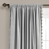 Lush Decor L&uuml;ks Vintage Kadife İpeksi Ponponlu S&uuml;sl&uuml; Pencere Perdesi Paneli (Tek Kişilik), 213,34 cm U x 132,08 cm G, Gri