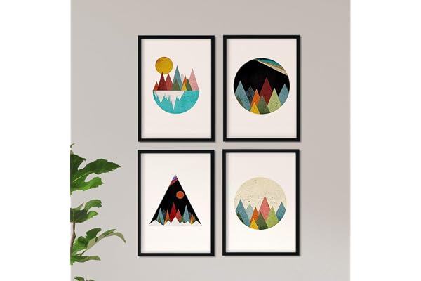 Nacnic Impressions encadrées MONTAGNES COLORÉES dans un style géométrique. Affiches créatives de la nature. Feuilles pour la décoration ou le cadeau. Papier de haute qualité 250 Gr. A4 sans cadre