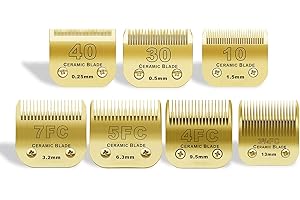 AUDOC 10/30/40/7FC/5FC/4FC/3FC Lames de Tondeuse à Chien en céramique,compatibles avec Moser 45-50/Heiniger/Andis/Oster A5/Wahl KM10/Moser 50,Pack de 7-Or