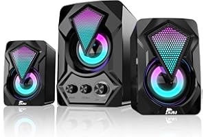 NJSJ 2.1 Lautsprecher-System mit Subwoofer,11 Watt USB-betriebenes Stereo Multimedia Soundsystem mit RGB Gaming LED Licht,3,5 mm Eingang, bis zu verbesserter Bass für PC/Tablet