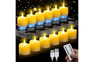 ‎DAPHOMEU daphomeu Magnetische Wiederaufladbar LED Teelichter 12 Stück, Aufladbare Elektrische Teelichter mit Ladestation & Timerfunktion und Fernbedienung, Flammenlose Kerzen für Weihnachten Halloween Gebet
