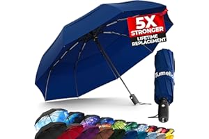 TUMELLA Strongest Windproof Travel Umbrella (Compact, Superior & Beautiful), Small Strong but Light Portable and Automatic Folding Rain Umbrella, Durable Premium Grip, Fits Car & Backpack Navy Blue
