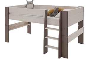 ‎STEENS Hoppekids For Kids Kinderbett, Hochbett, inkl. Lattenrost und Absturzsicherung, Liegefläche 90 x 200 cm, Kiefer massiv, weiß, grau