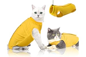 oUUoNNo Cat Wound Surgery Recovery Suit for Abdominal Wounds or Skin Diseases, After Surgery Wear, Pajama Suit, E-Collar Alternative for Cats and Dogs (L, Yellow)