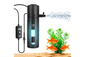 BAITAI Aquarium Innenfilter mit UV-Sterilisator & Timer, 5-in-1 Filterpumpe mit Belüftung & Regendusche, 500 L/H, Leise, für Süß- & Meerwasser, geeignet für 50–125L Aquarien