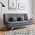 INMOZATA Linen sofa bed double 188cm bed settees double 3 seater click clack sofa bed Convertible sofabed with 2 Pillows for Living Room Bedroom,188cm x 88cm x 85cm (Grey)