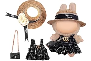 PURHOLE Puppenkleid & Outfit Set für Labobo Puppen,La Blind Box bubu,Puppenkleid,Puppenhüte,Puppenkleidung 18cm,17 cm,Puppenzubehör,Puppenkleidung,Geschenk für Sammler,Kleider,Mützen,Mini-Taschen,Schwarz