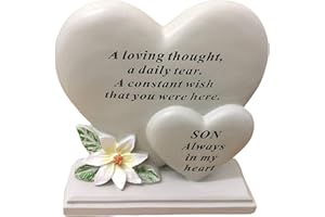 David Fischhoff Memorial Heart Stone Ornament Grave Plaque, Waterproof and Weather Resistant (Son, Double Heart Plaque)