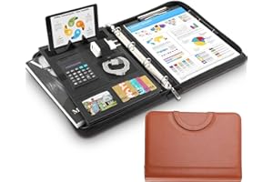 TLGREEN Cartella Portadocumenti A4 con Porta Cellulare in Pelle, con Chiusura Lampo, Impermeabile, con Raccoglitore ad Anelli, per Riunioni di Lavoro, Marrone