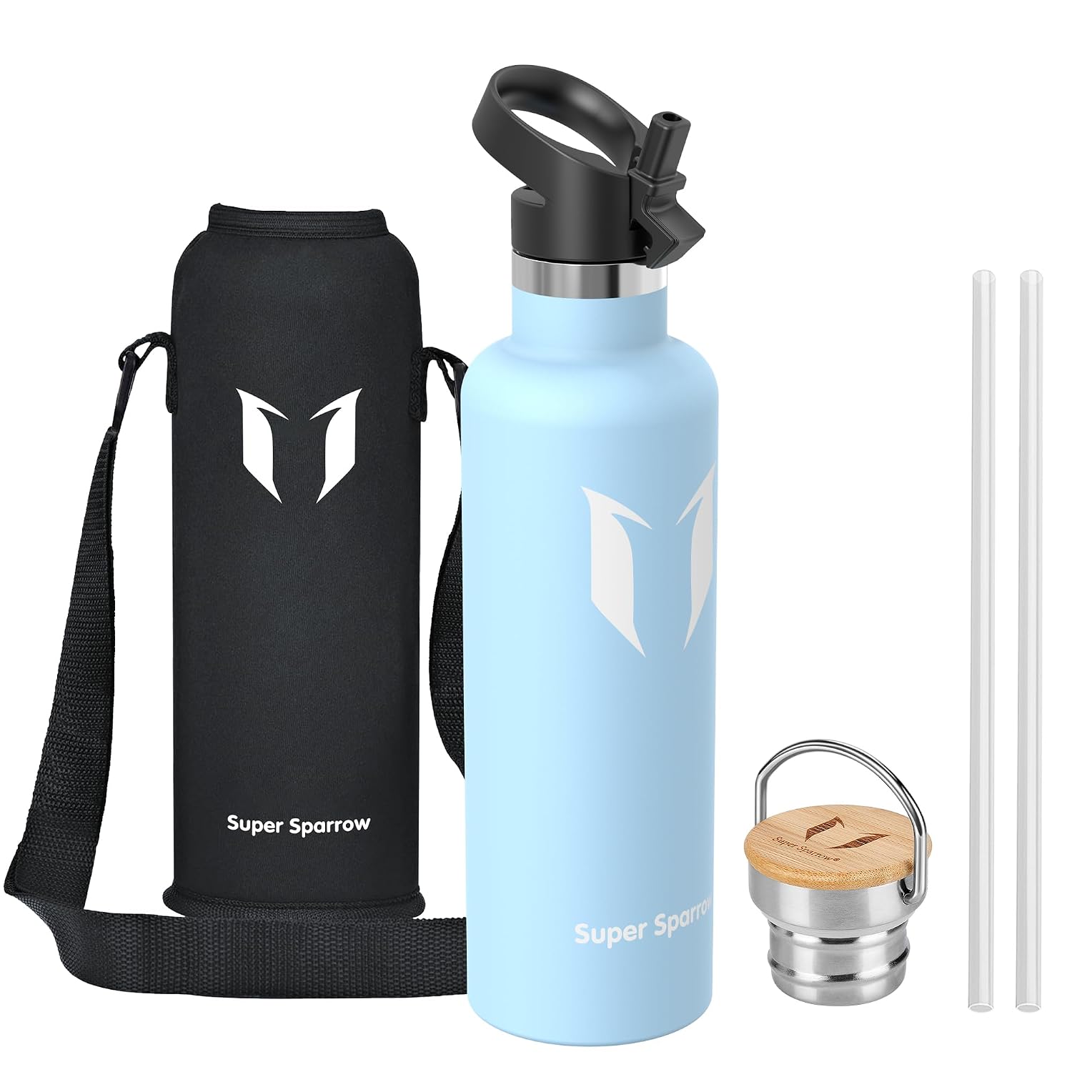 Super Sparrow Botella Agua Acero Inoxidable - Botella Agua Niños - 500ml/750ml/1L - Botella Termica Boca Estándar - Sin BPA, para Niños & Adultos, Deporte, Oficina, Yoga, Ciclismo