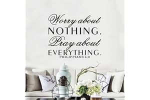 SEATUNE Inspirational Wall Decals, Prayer Wall Decor, Quotes Bible Verse Christian Religious Faith Bedroom Living Room Vinyl Art Decor Home Stickers Worry About Nothing Pray About Everything 18"X15"