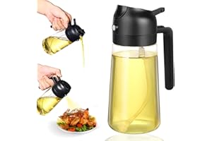 Lychico Oil Dispenser Bottle 470ml/16oz, 2 In 1 Oil Dispenser and Oil Sprayer, Food Grade Spray Bottle for Kitchen Cooking, Oil Dispenser for BBQ, Salad, Baking Steak, Air Fryer, Black