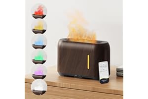 Ankrs Diffusore di Oli Essenziali con Effetto Fiamma, Aggiornata Fiamma a 7 Colori, Aroma Diffusore con Telecomando, 3 Timer, LED Luce Regolabile, Spegnimento Automatico (Venatura del Legno Scuro)