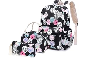 Geometry Backpack Set 3-in-1 Kids School Bag, Junlion Laptop Backpack Lunch Bag Pencil Case Gift for Teen Boys Girls