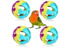 DVOFU 4-Piece Multicolor Parrot Bell Ball Plastic Colorful Birds Ball with Bell Interactive Pet Toy for Small Pets, Parrot, Conure, Cockatiel, Lovebird