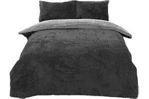 Brentfords Reversible Teddy Fleece Duvet Cover with Pillow Case Supersoft Fluffy Thermal Warm Soft Sherpa Bear Bedding Set, Charcoal Silver Grey - Double