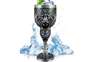 TUZSOCR Copa de vino vintage, copa de vino de acero inoxidable, tazas medievales en relieve en 3D, taza para Halloween, bar, fiesta, suministros (gato negro)