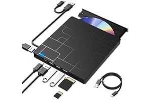 External DVD Drive, USB 3.0 Type-C CD Burner, for Laptop Type-C/DVD ROM +/-RW with 4 USB Ports and 2 SD Card Slots, Ultra-Slim Optical Drive, Compatible with Windows Linux Mac OS (Frosted)