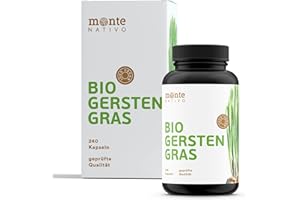 ‎MONTE NATIVO Monte Nativo Bio Gerstengras Kapseln Einführungspreis - Hochdosiert Gerstengras mit 3000 mg je Tagesdosis - 240 Kapseln - Ohne Zusatzstoffe - In Deutschland hergestellt