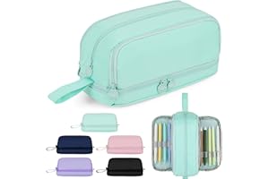 AOOSU Piórnik o dużej pojemności, piórnik, 4 przegródki z zamkiem błyskawicznym, przenośny uchwyt, piękny organizer na artykuły pa dla chłopców, dziewcząt, nastolatków, studentów, szkoły