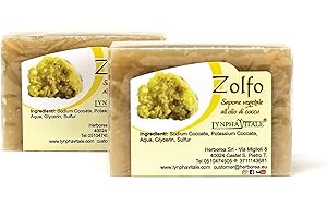 LYNPHA VITALE Sapone allo Zolfo - Sapone Viso per Pelli Grasse o Miste - Saponetta allo zolfo 100% Naturale e Vegetale - Made in Italy - Confezione da 2