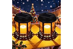 Yowin Lanterne Solaire Exterieur 2 Pièces avec Bougie, Lampe de Table Étanche Suspension pour Balcon Jardin Terrasse Deco - Noir