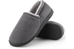 riemot Herren Mokassin Hausschuhe Warme Wildleder Pantoffeln Memory Foam Hausschuhe Winter Sherpa Futter Haus Schuhe mit Anti-Rutsch Gummi Sohle EU42-47