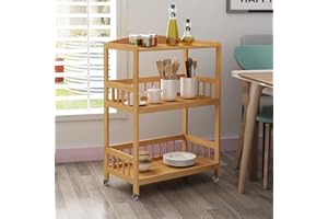 ‎SOGESHOME SogesHome Küchenwagen auf Rollen Aufbewahrungswagen mit Rollen Servierwagen Rackwagen Bambus mit 3 Ablage, Küchenregal Organizerwagen, mobiler Allzweckwagen Beistellwagen