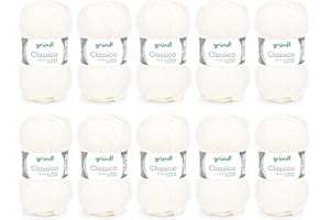 Lana Gründl Classico (filato per maglia/uncinetto certificato OEKO-TEX® in 50 % pura lana vergine (merino superwash) e 50 % poliacrilico, 50 g/120 m, ferri: 3,5 - 4,5, 10 gomitoli da 50 g), Bianco