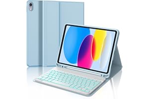 IVEOPPE Clavier iPad (A16) 11ème Génération 11 Pouces 2025/iPad 10ème Génération 10.9” 2022, Coque Clavier AZERTY sans Fil Bluetooth Eclairage 7 Couleurs pour iPad 10eme/11eme avec Porte Crayon, Bleu Ciel