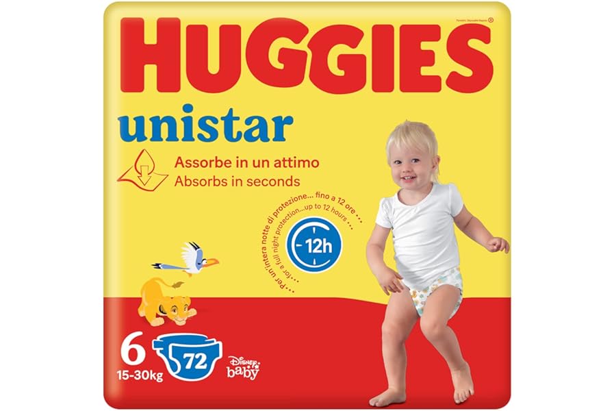 Huggies Unistar Nappies Size 6 (15-30 kg), Disney Design, Full Protection, 72 Pcs